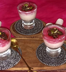Thandai Mohallabiah with Rosy sauce Recipe